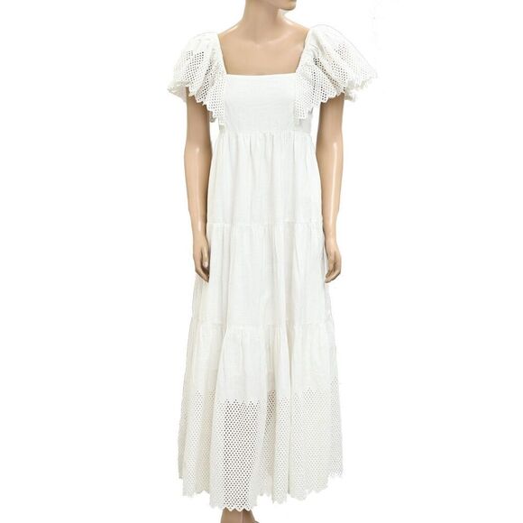 The Great Eyelet Hummingbird Midi Dress Tiered Embroidered Resort S-1 New 279903 - Picture 6 of 10